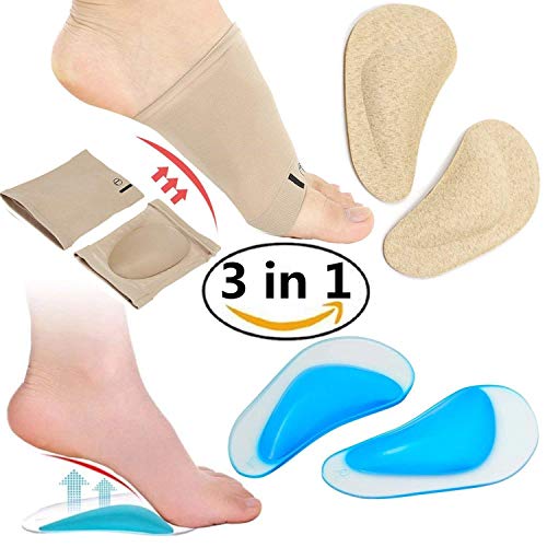 Preisvergleich Produktbild CareUToo Kompressions-Ärmel für Fußgewölbe, weiches Silikon, sicher und bequem, wiederverwendbar, Schuhkissen für Flache Füße, Plantarfasziitis, lindert Fußschmerzen für Damen und Herren - 3 in 1
