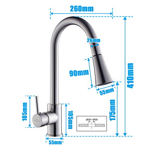 AuraLum 360°Drehbar Küchenarmatur mit herausziehbarem/ausziehbar Brause Küche Spültischarmatur Einhebelmischer Wasserhahn Mischbatterie Spülbecken Armatur - 2