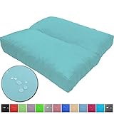 Die Sitzauflagen sind besonders stark gepolstert, werden aus schmutz- und wasserresistenten Stoff hergestellt und sind somit für einen Einsatz draußen geeignet.