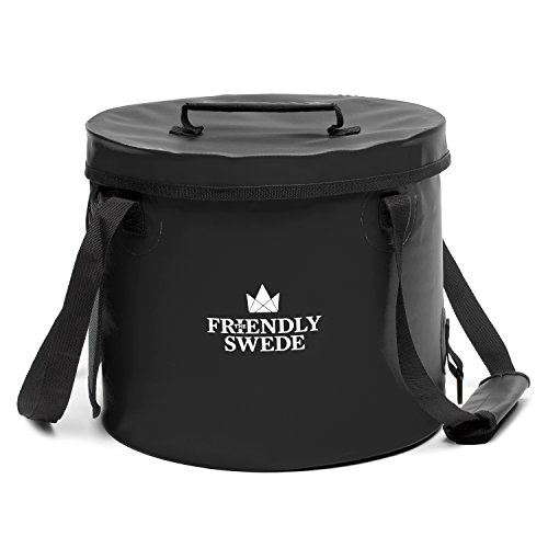Zusammenklappbarer Falteimer Faltschüssel, Eimer für Camping, Reisen, Gartenarbeit, unterwegs – Falteimer Waschbecken Wasser Container Eimer, mit Deckel und Werkzeug Mesh Tasche – von The Friendly Swede (Schwarz 16 Liter) - 8