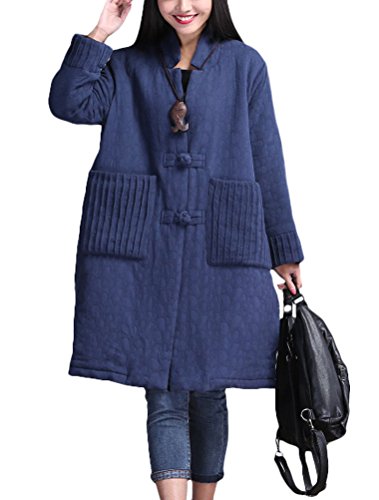 MatchLife Women's Cotton Padded Casual Button Winter Coat XL Blue