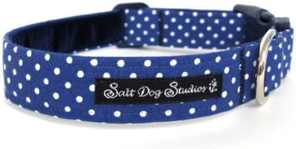 Salt Dog Studios Navy Polka Dot Dolly Dog Collar - Small 10-15" 1" Width