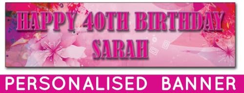 Personalised Birthday Banner Girls Pink Background - 2 SIZES AVAILABLE (PINKBACK-BAN) (60" x 16.5")