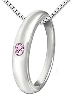 CLEVER SCHMUCK-SET Silberner Taufring schlicht mit einem Zirkonia rosa mit Kette Venezia 38 cm STERLING SILBER...