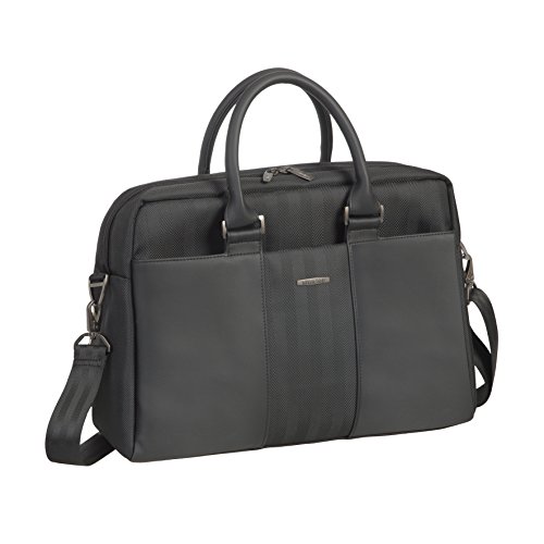 Preisvergleich Produktbild RIVACASE Business Notebooktasche bis 14" - Elegante Damentasche mit glänzenden Metall Applikationen und Zusatzfächern - Schwarz