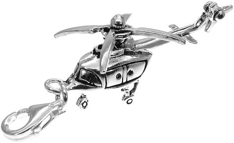 5.7g - Solid .925 Sterling Silver Oxidised 3D Helicopter Pendant/Charm - 2 x Turning Rotors/Anti-Tarnish/Lobster Clasp - FREE GIFT BOX