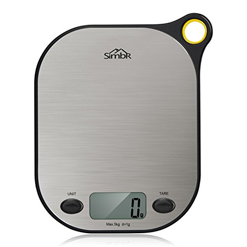 SIMBR Waage Küchenwaage mit Aufhänger und Tara-Funktion hohe Präzision von 2g bis 5kg inkl. Batterie