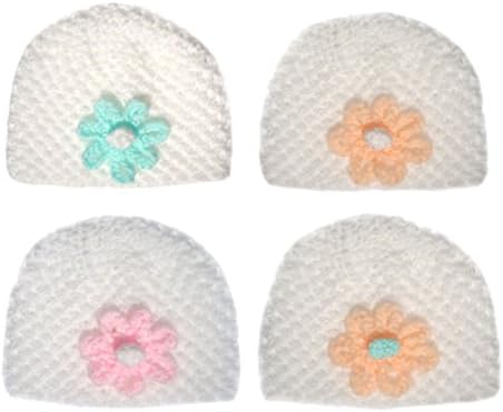 White Hand knitted Baby Beanie Hat With Colour Flower To The Front - Premature To Newborn 0-3 months (Newborn 0-3 mths, mint)