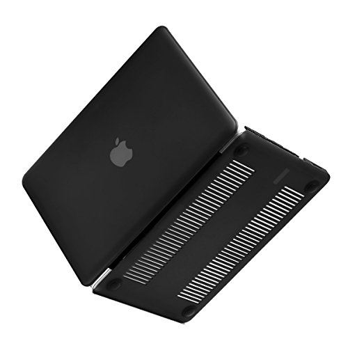 Matte Hartschale für 13 Zoll MacBook Pro, LENTION Durchsichtige Plastikabdeckung & Schale für Mac Book Laptop, matte Hülle mit Gummifüßen, mit Anti-Staub Port Stecker – Schwarz - 4