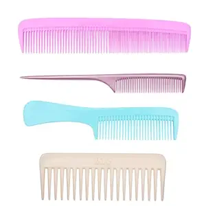 LILY Womens Fine Tooth Rat Tail Wide Teeth Long Handle Dressing Combs Set of 4