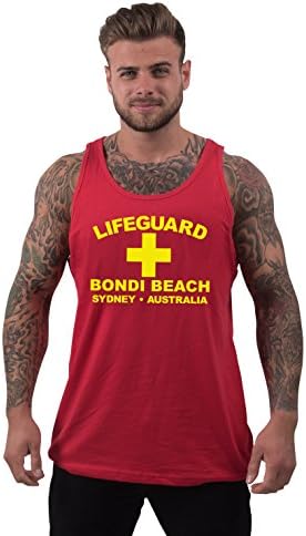 Bang Tidy ClothingMen's Lifeguard Vest - Beach Holiday Tank - Bondi Beach Sydney Australia - Low Cut Sleeveless