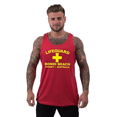 Bang Tidy ClothingMen's Lifeguard Vest - Beach Holiday Tank - Bondi Beach Sydney Australia - Low Cut Sleeveless