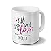 Produktbild Tasse mit Namen Greta - Motiv All You Need Is Love - Namenstasse, Kaffeebecher, Mug, Becher, Kaffeetasse - Farbe Weiß