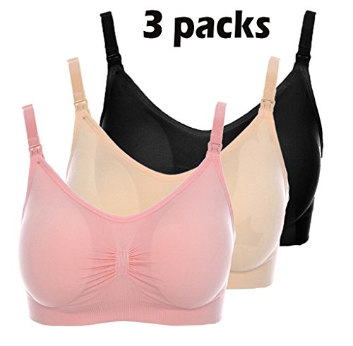 YIANNA Comfort Sleeping Bra Wireless Underwear Front Open Seamless Nursing Bras,UK-YA600004-3PACK-XL