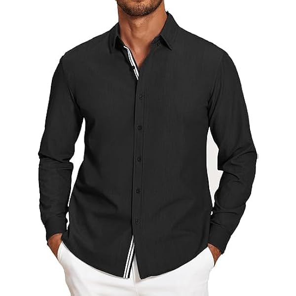 Runcati Herenhemd met lange mouwen, regular fit, businesshemd, mannen, effen, katoen, vrijetijdshemden, formele button down overhemden, zwart, XXL