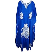 Womens Kimono Caftan Blue Embroidered Indian Evening Wear Dress Maxi Kaftan One Size