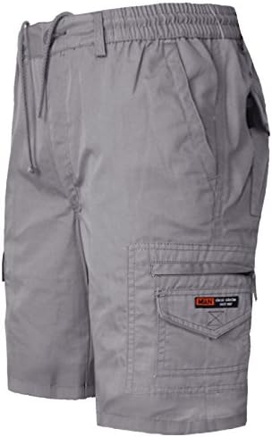 2k16Jan MENS ELASTICATED WAIST SUMMER COTTON SWIM CARGO COMBAT SMALL SHORTS ZIP[Grey ,M]