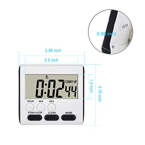 Mudder 2 Stück Magnetische Digital Küche Timer 24 Stunden Zeitschaltuhr Lauten Alarm mit Großen Ziffern und Ständer (Weiß – Schwarz) - 4