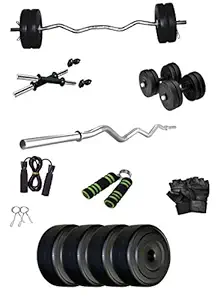 Aurion Home Gym Weight Lifting Pack 8 Kg with 3 Rods + Glove-Rope