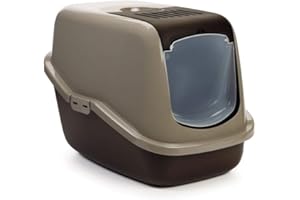 Savic bac litiere pour Chat Nestor - Gris - avec Capot - façade Rabattable - Filtre à Charbon - Design Moderne - 56x39x38,5 cm