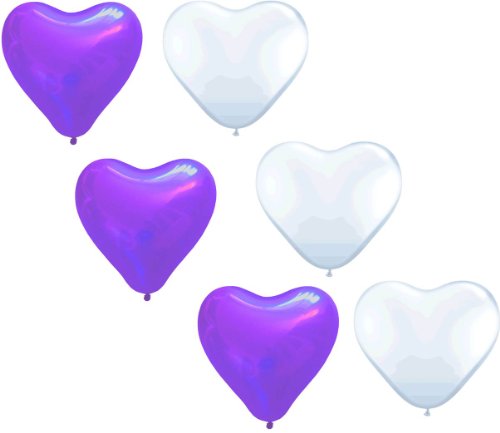 100 große Herzballons lila und weiß Luft und Ballongas geeignet EU Ware