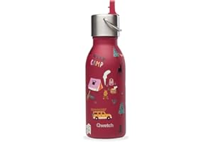 QWETCH - Bouteille d'eau isotherme pour enfants de 350 ml - Bouchon de pipette Yosemite Grenat - Acier inoxydable - Froid 24h et chaud 12h - Imperméable et sans BPA