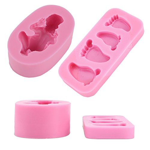 SUNJAS 2tlg Baby Geburt Silikon Ausstecher Ausstechform Torten Fondant Kuchen Marzipan Backen Stempel Set Kit Deko - 2