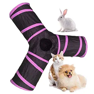 Western Era Giant Size Joyful Cat Tunnel Toy 3 Way Collapsible for Indoor & Outdoor Play with Hanging Toy Ball for Cat, Rabbit, Guinea Pig (Pink)