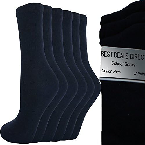 12 Pairs Boys Girls Short Ankle Cotton Rich Plain School Socks R1 (6-8.5, Navy)