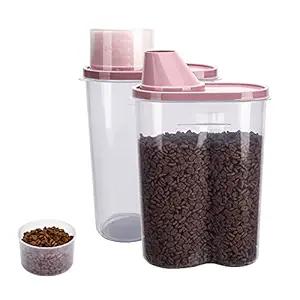 GreenJoy 2 Pack 2lb/2.5L Pet Food Storage Container with Measuring Cup, Pour Spout for Small Dog Cat Bird Turtle, Waterproof Storage (Pink)