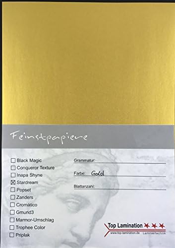 25 Sheets of DIN A2 TOP Lamination – Dyed All Possible use Gold Paper 120 g/m²: Invitations (Inserts for Albums Wedding Card, Photo Album, Poster Posters, Crafting and More.