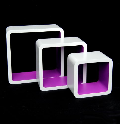 3er Set Lounge Cube Regal Design Retro 70er Wandregal Hängeregal in Weiß Lila - 8