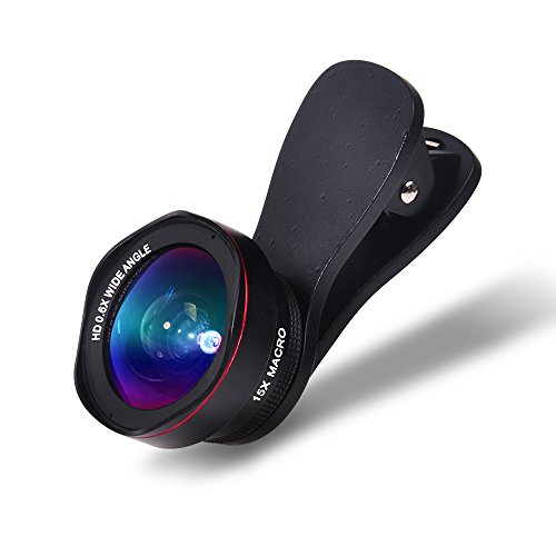 2 in 1 Phone lens Handy Objektiv Set - Clip On handy Kamera Adapter (0.6x 130Â° Weitwinkelobjektiv, 15X Makroobjektiv ) for iPhone Samsung Galaxy HTC LG Sony IOS & Android Smartphones usw (2 in 1 Schwarz)