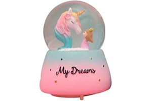 Castell Deco - Palla Di Neve, Globo Di Vetro, Musica & Luce - Cavallo Unicorno Principessa, Innovativo Decorativo, Regalo Bambina, Scatola Musicale, Luce LED Notte, più di 7 melodie 1