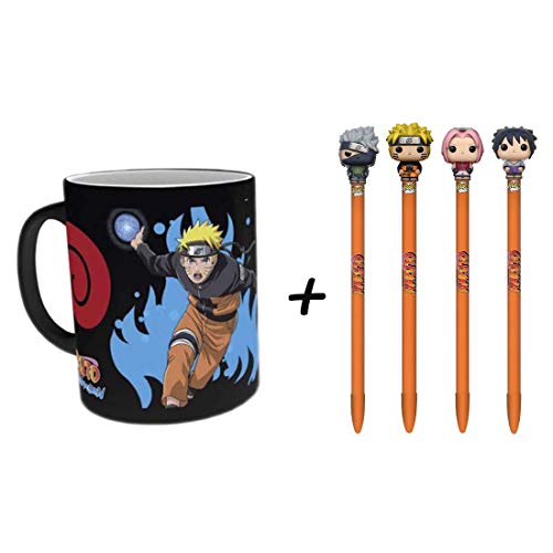Preisvergleich Produktbild Naruto Zaubertasse + 4 Funko Pop! Kugelschreiber, Sasuke, Sakura, Kakashi