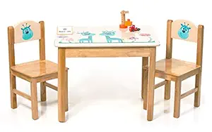 Modern Kraftz 2 Seater Wooden Giraffe and Colorful Mushrooms Themed Kids Table Chairs for Kids Room