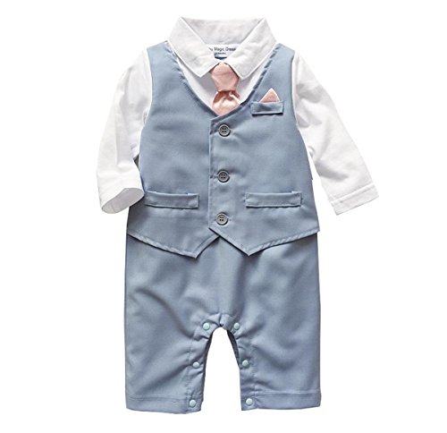Baby Boy Wedding Tuxedo Waistcoat 1pc Design Outfit Suit with Tie (0-3 Month, Light blue)