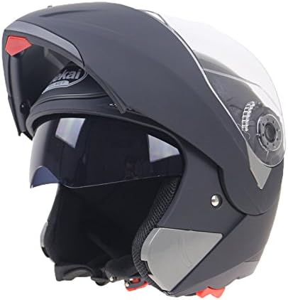 CTao Helmets Safety Helmets Open-face Helmets Protective Helmets Battery Car Motorcycle Helmets Double Lens Helmets,Black-XXL