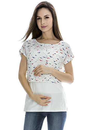 Bearsland Women's Breastfeeding and Nursing Tee with Shirt Over Top White UK Size 14-16