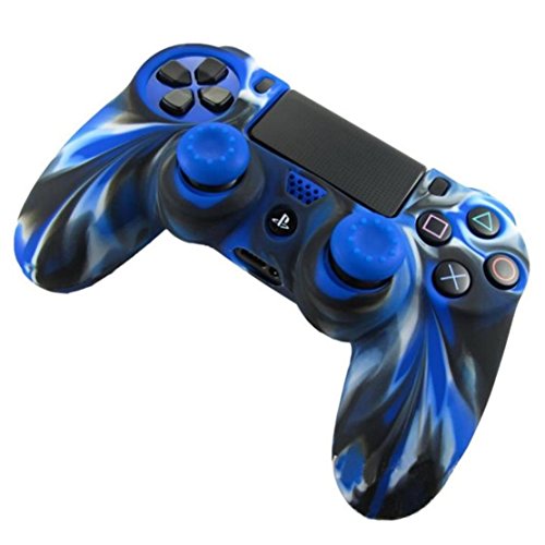Preisvergleich Produktbild LILICAT Silikon Hülle PS4 Silikon Schutzhülle schwarz / PS4 Controller Sleeve Bundle Silikon Anti-Rutsch Skin Grip Schutzhülle Weich Tarnung für Playstation PS4 Controller (One Size, Blau)