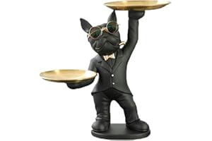 BAOJULONG Adorable French Bulldog Statue Ornaments Home Decor, Resin Dog Sculpture Storage Tray, Bulldog Figurine Ornament for Living Room Table Decoration Gifts
