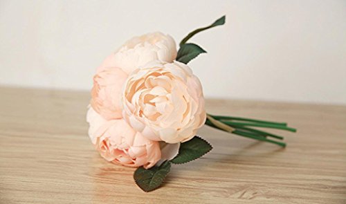 Longra Wohnaccessoires & Deko Kunstblumen 1 Blumenstrauß 6 Köpfe künstliche Pfingstrose Seide Blume Blatt Home Hochzeit Party Dekoration Blumen (Pink) - 3