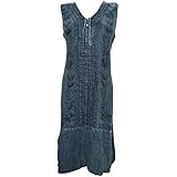 Mogul Interior Women Sundress Blue Stonewashed Boho Beach Summer Maxi Dress