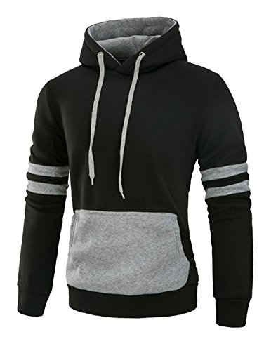 YCHENG Uomo Felpa Cappuccio Maniche Lunghe Manica Lunga Negli Uomini Outwear Tasche Nero M