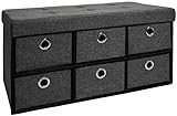 DuneDesign Coffre de Rangement Pliante 76x38x38cm 6 tiroirs 80L Poufs Pliable Repose-Pieds rectangulaire rembourré 2 Places Gris Foncé