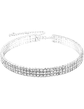 MJARTORIA Damen Halskette Silber Farbe Choker Tattoo Kette mit CZ Kristall Anhänger Pullover Kette