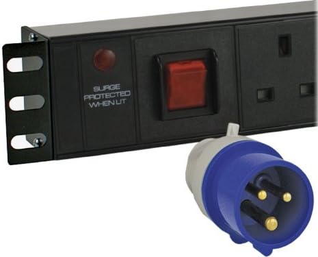 4 Way Neon Surge Protected 19" Horizontal Rack Mount PDU - 16amp BS4343