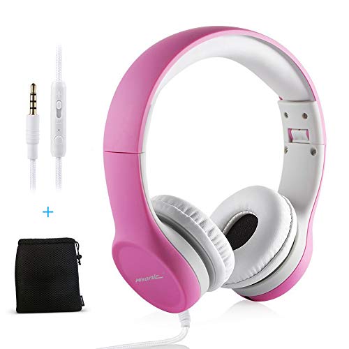 Auriculares para Niños, Hisonic Auriculares Plegable de Diadema con Cable Ajustables con Limitación de Volumen niños. (Rosa)