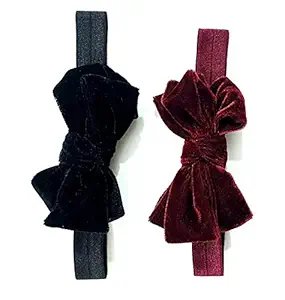 HOMEMATES fancy stylish hair band ribbons glitter bow band multi-colored baby girls kids hairband knot band headbands elastic hair accessories set 2 pcs (Black & Brown)