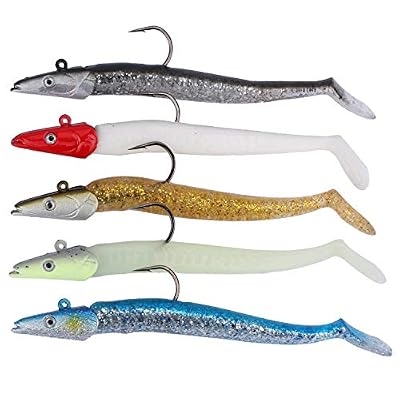 SODIAL Tête de Plomb Gigues Leurres de Pêche Souples avec Maillots de Bain Naufragés en Crochet pour Eau de Mer et Eau Douce (Paquet de 5)